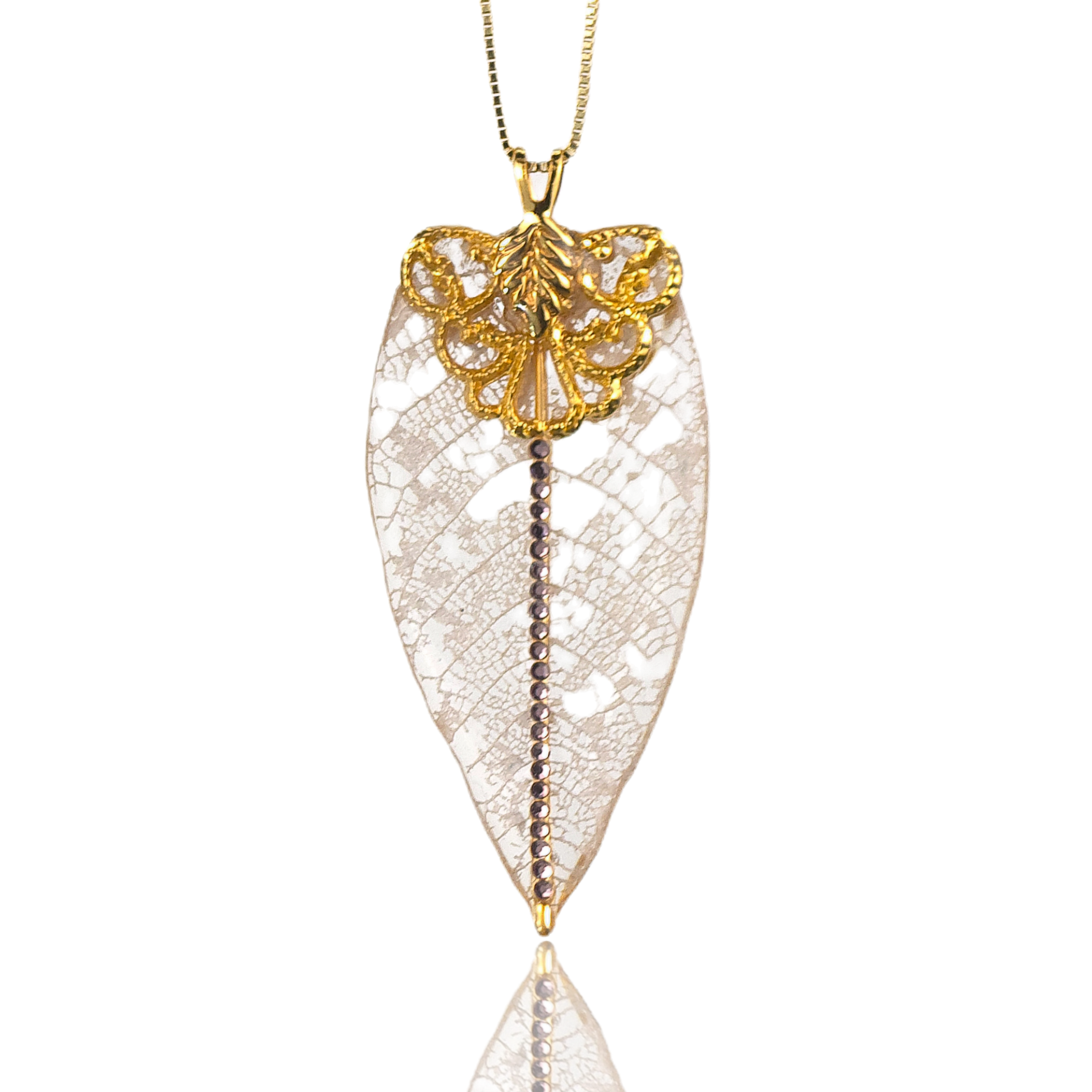 Found Leaf — Champagne Vein with Blush Crystal Spine — No. 4