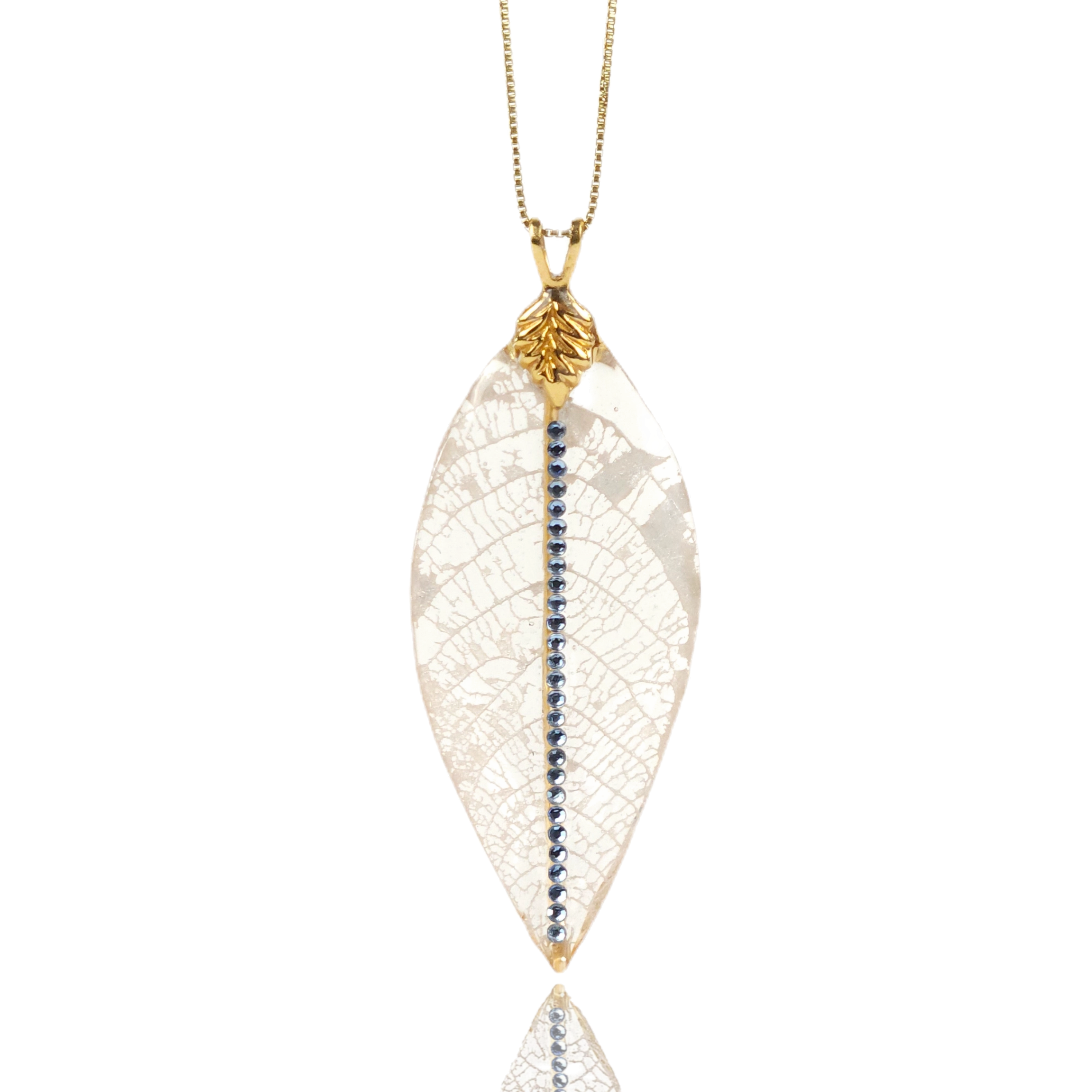 Found Leaf — Champagne Vein with Sapphire Crystal Spine — No. 05