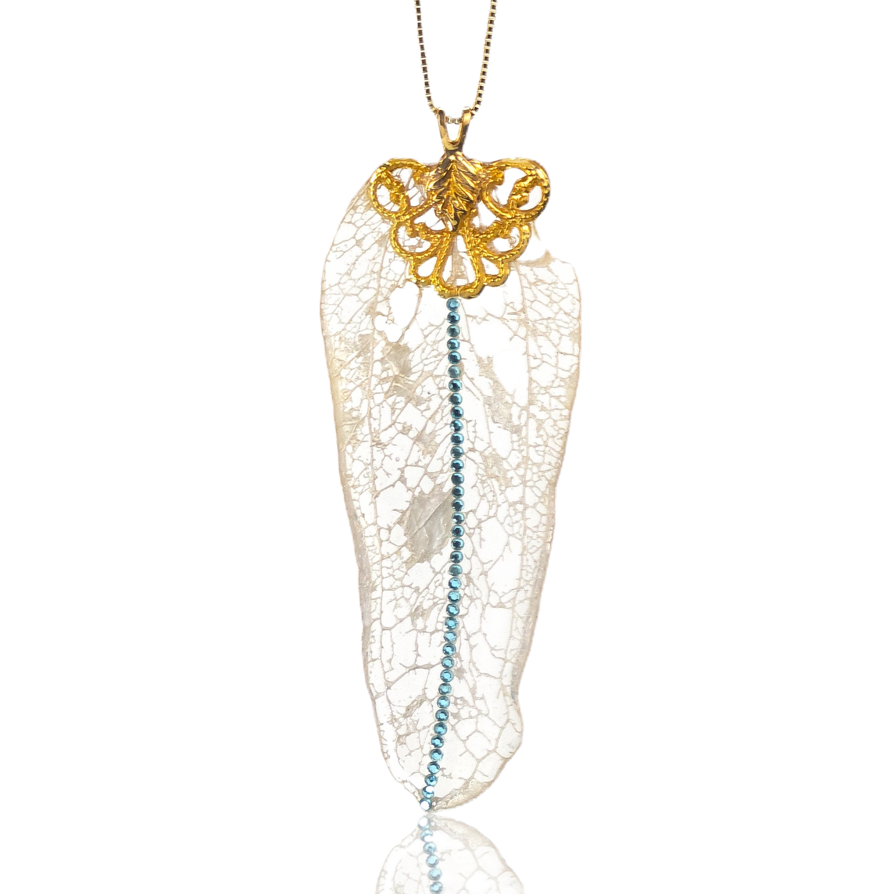 Vine Leaf — Sapphire Crystal Spine in Gold — No. 2