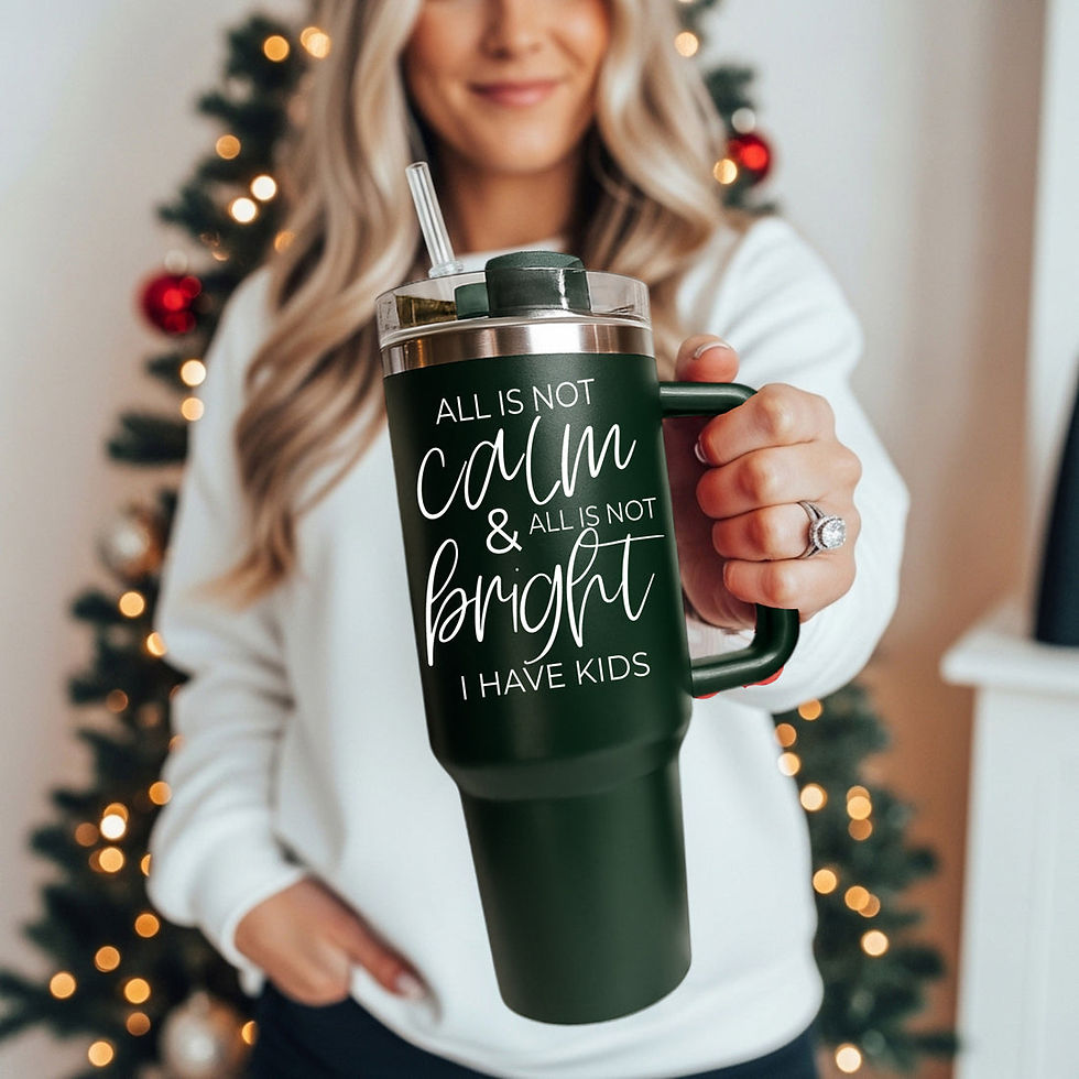 Thumbnail: Calm & Bright 40oz Tumbler – Red or Green Holiday Insulated Mug with Handle & 3-