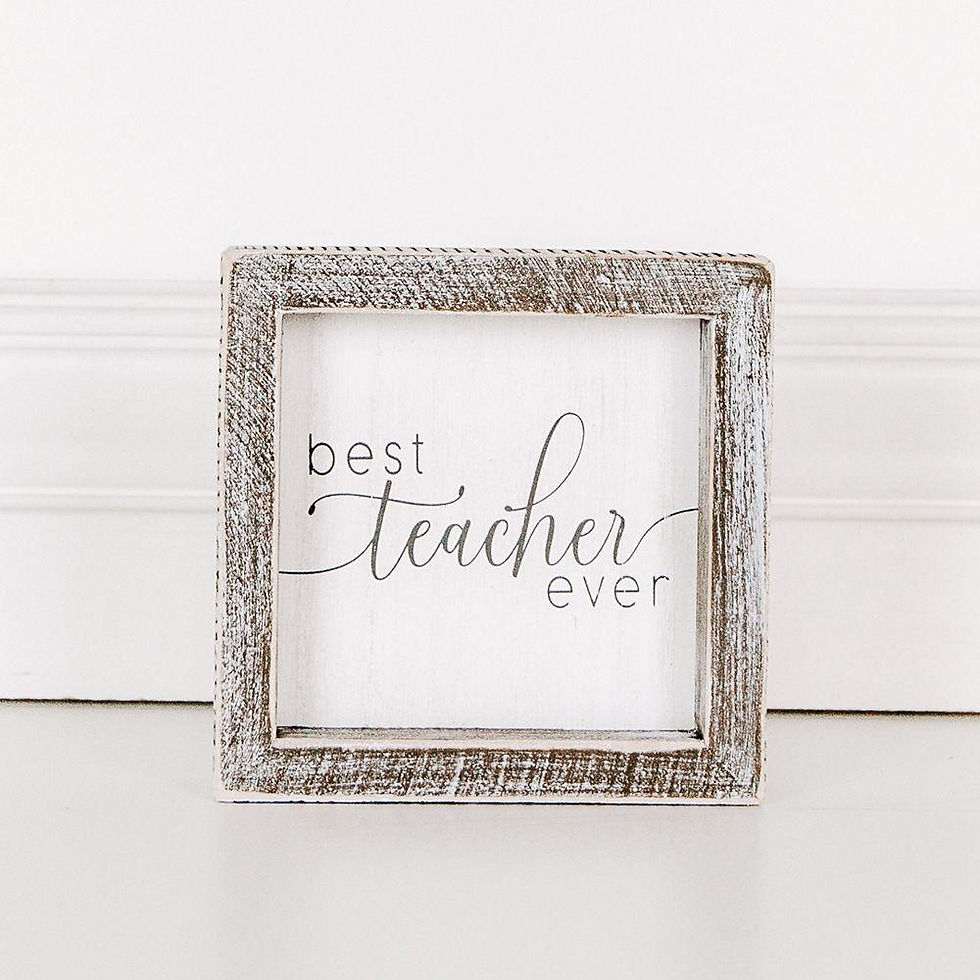 Thumbnail: Square wooden sign with “Best Teacher Ever” text – neutral framed decor for teachers