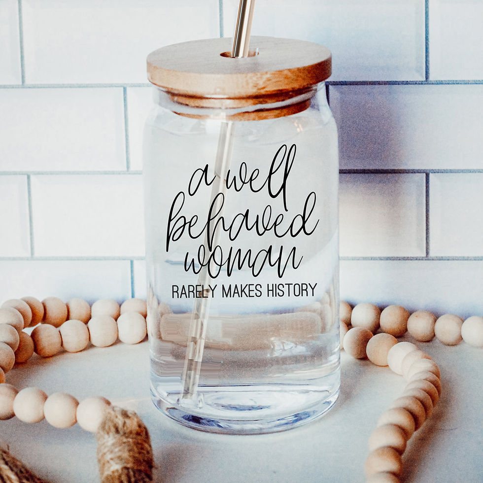 Thumbnail: A Well-Behaved Woman, Rarely Makes History Glass Cup with Bamboo Lid