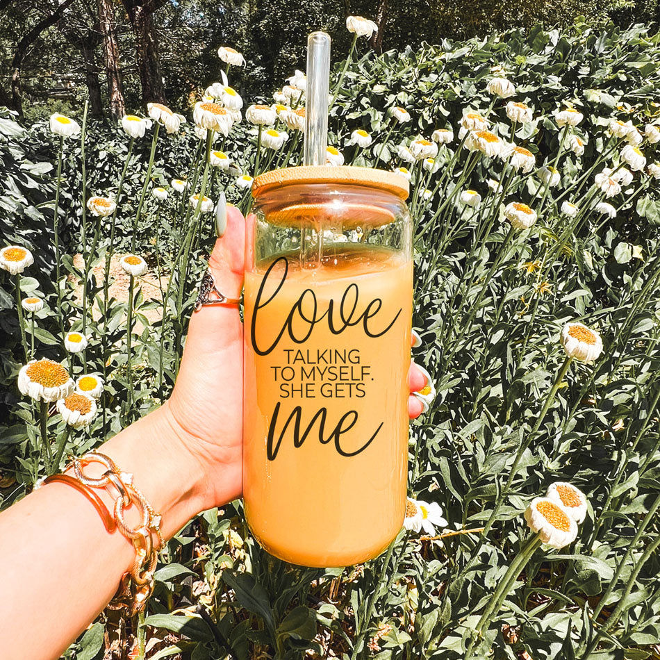 Thumbnail: Love Talking to Myself Glass Cup – 20oz Glass Tumbler with Bamboo Lid & Straw