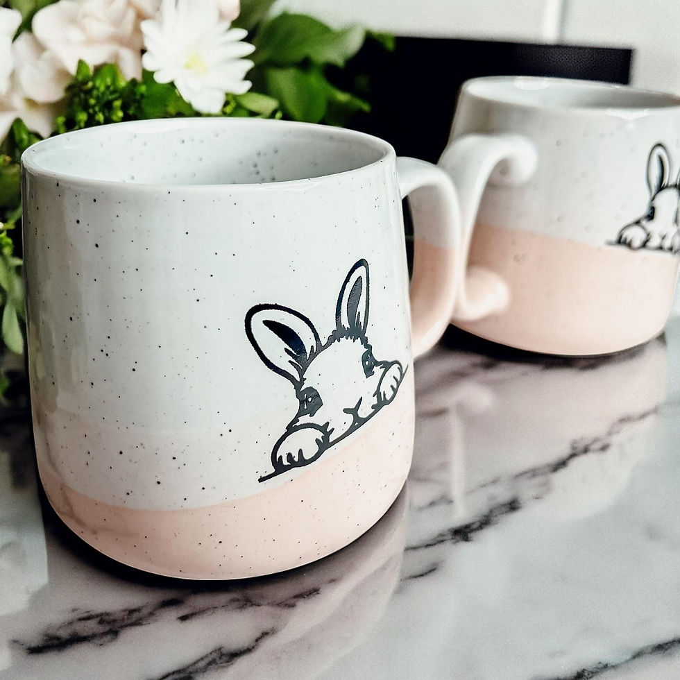 Thumbnail: Peeking Bunny Mug | Pink Speckled Ceramic Coffee Cup | Cute Rabbit Design | Eas