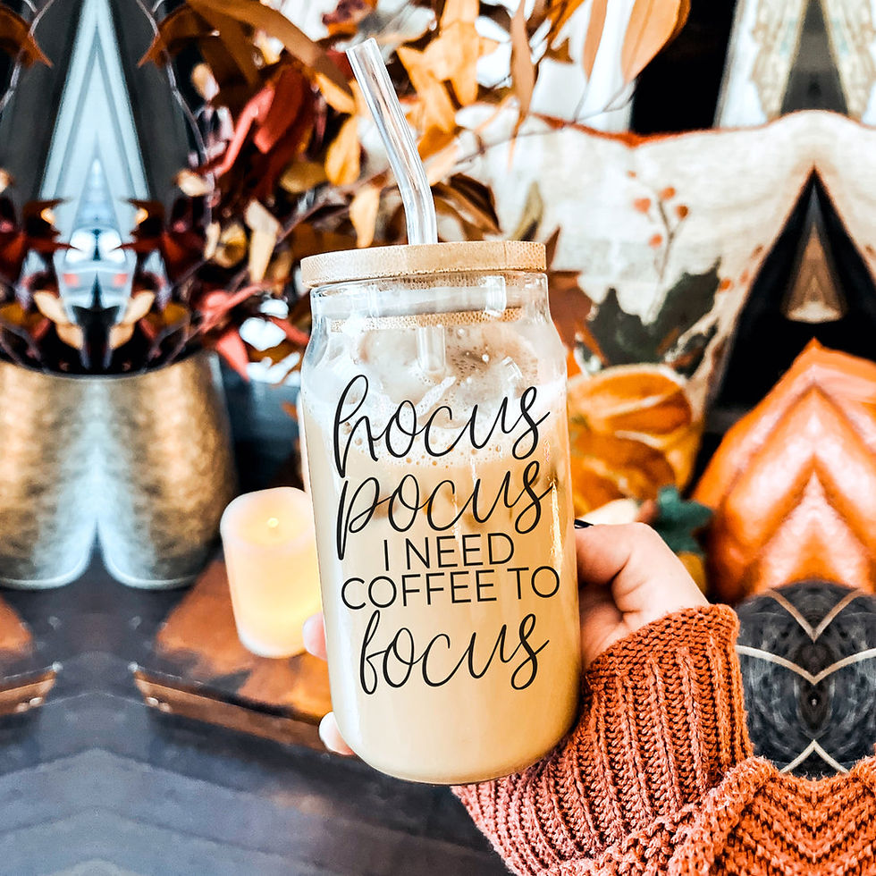 Thumbnail: Hocus Pocus 20oz Glass Cup | Witchy Tumbler with Bamboo Lid
