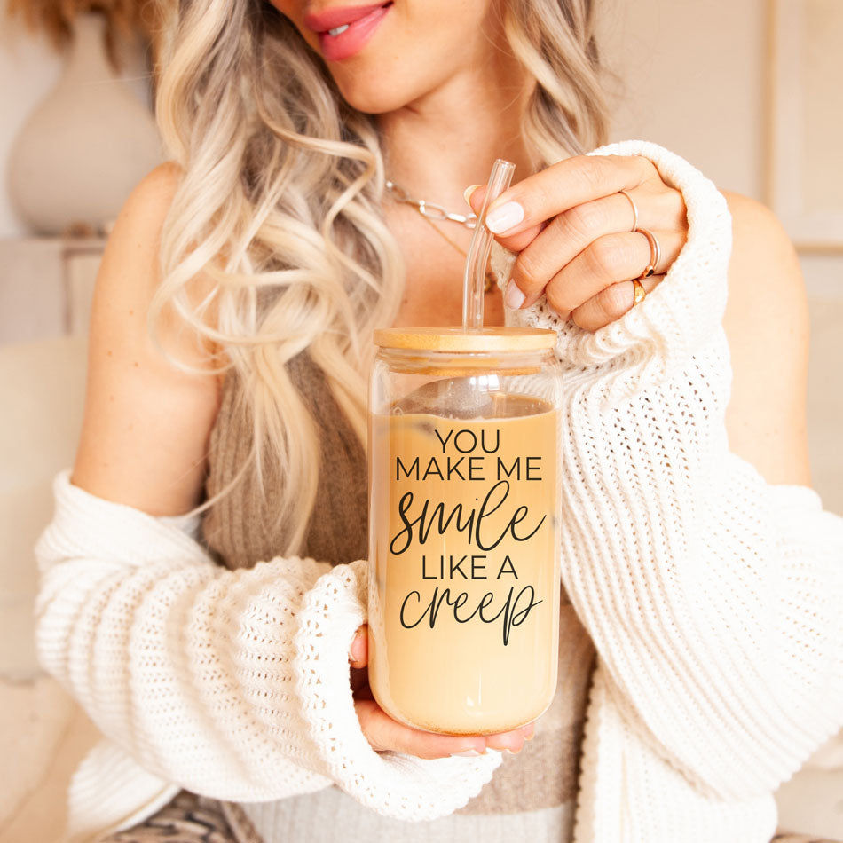 Thumbnail: Smile Creep 20oz Glass Cup – Funny Aesthetic Drinking Glass
