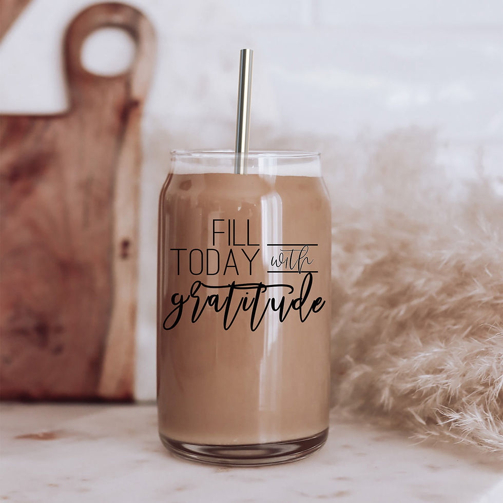 Thumbnail: Gratitude 17oz Glass Cup – Borosilicate Glass Tumbler with Bamboo Lid & Stainles
