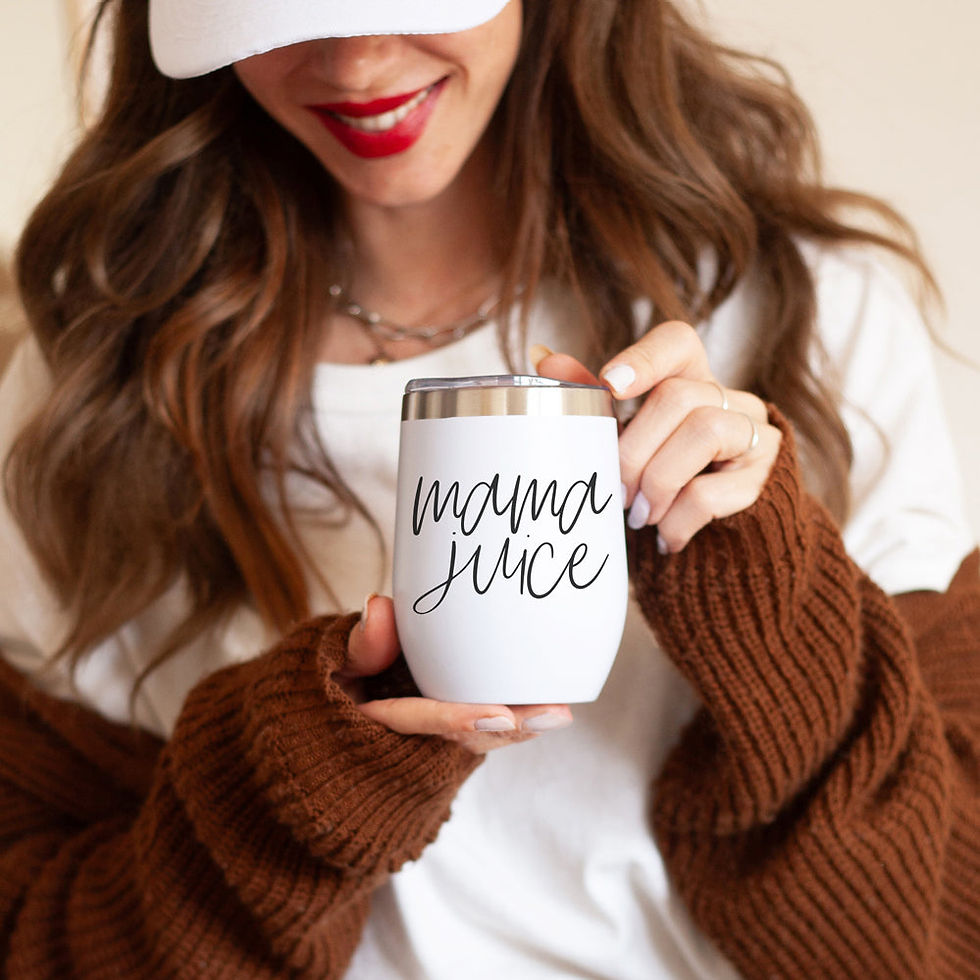 Thumbnail: White 12oz tumbler with “Mama Juice” text – funny wine mug for moms