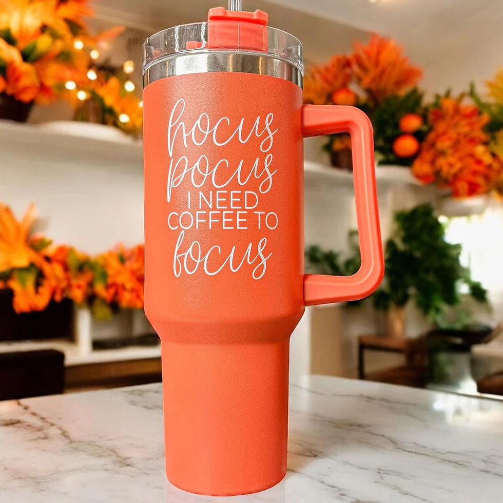 Thumbnail: Hocus Pocus 40oz Tumbler – “I Need Coffee to Focus” Orange Insulated Mug with Ha
