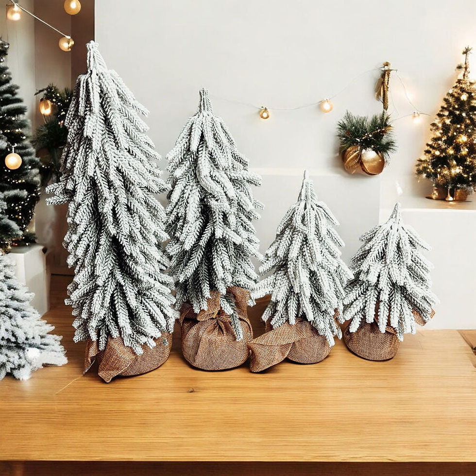 Thumbnail: Realistic artificial snow-covered Christmas trees, mess-free and reusable for holiday decor.