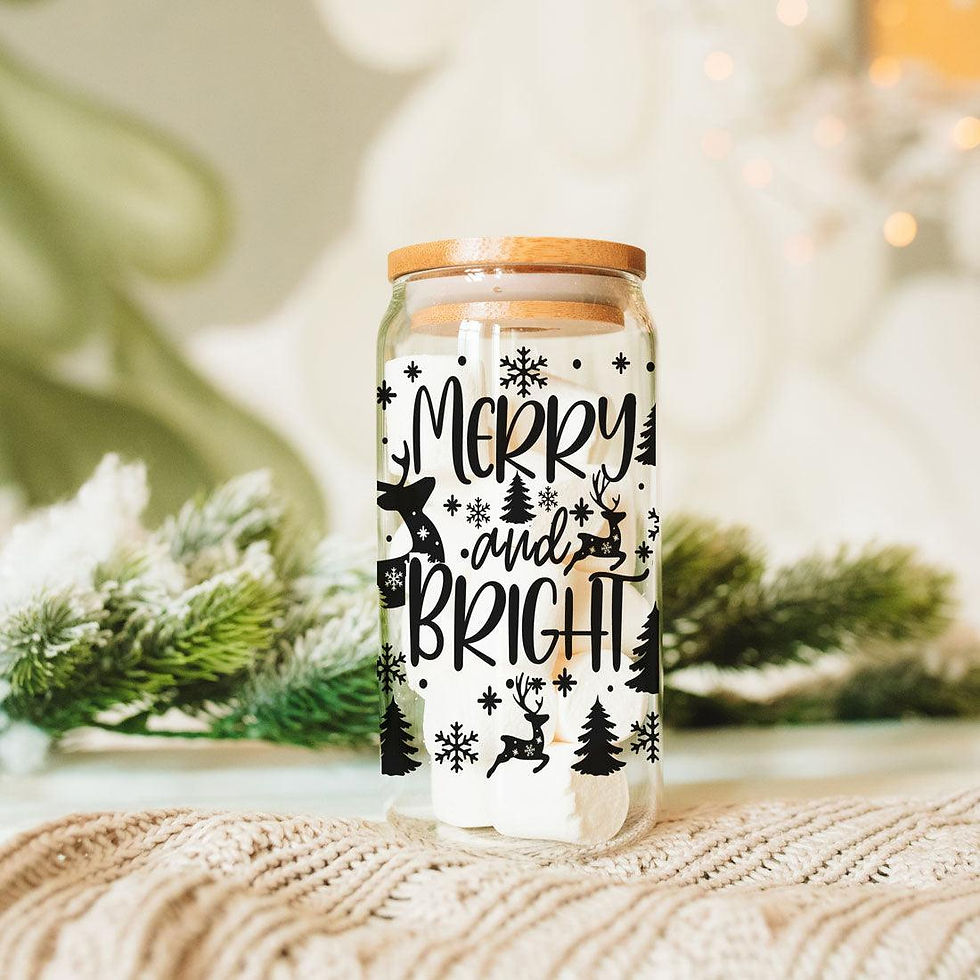 Thumbnail: Merry & Bright 17oz Holiday Glass Cup – Christmas Drinkware