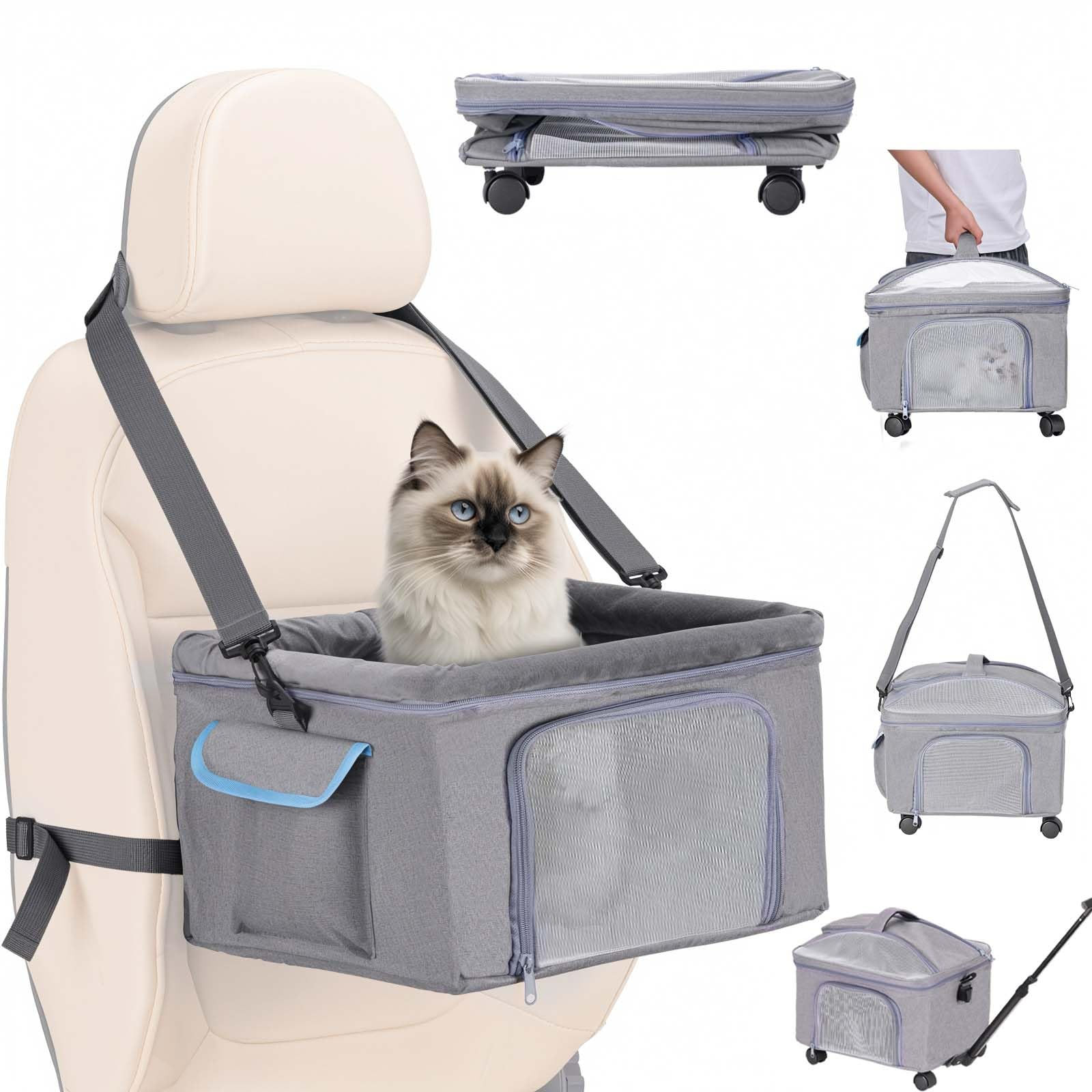 4-in-1 Cat Car Seat and Cat Carrier with Removable Wheels Booster Car Seats for
