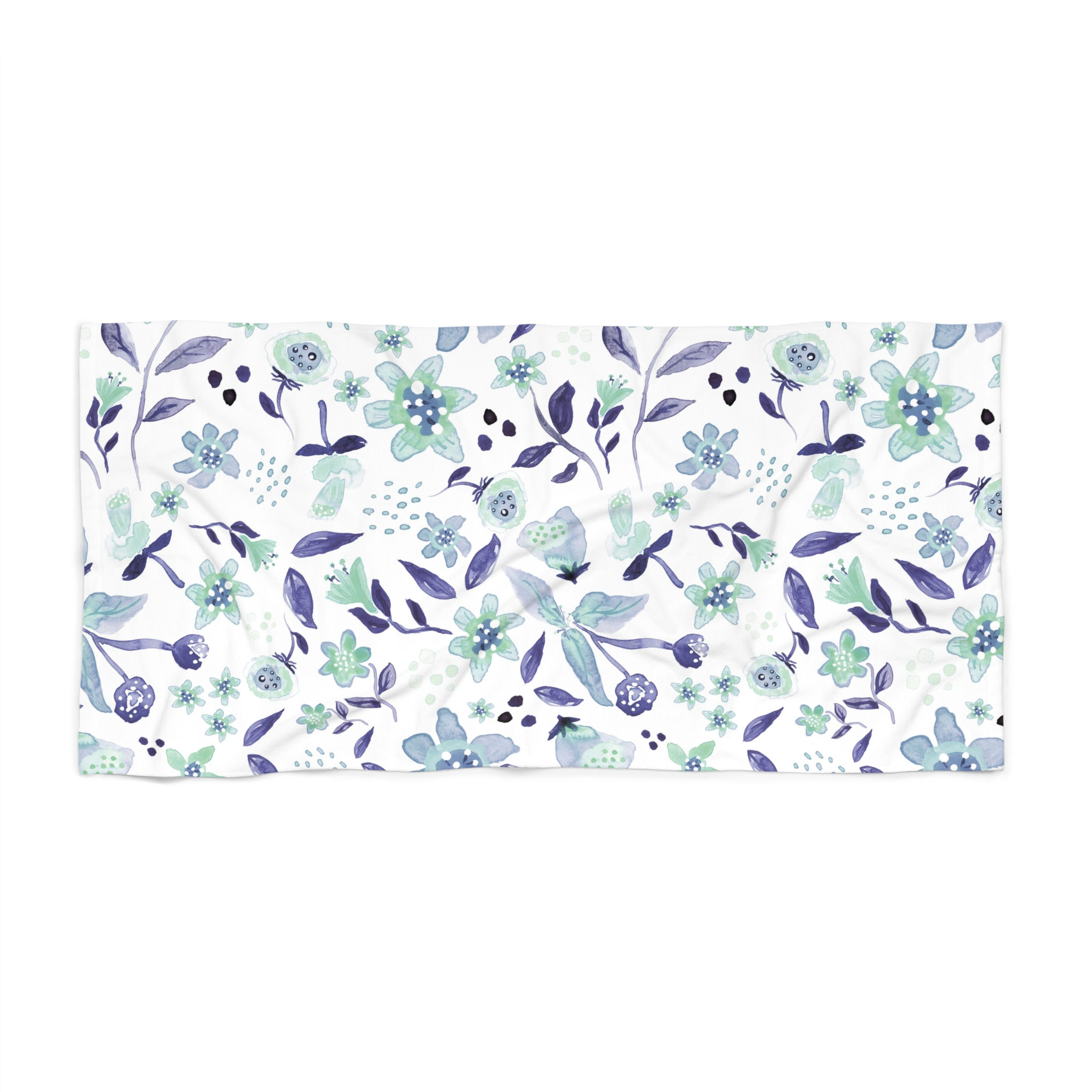 Floral Breeze Beach Towel — Aqua & Lavender Watercolor Flowers