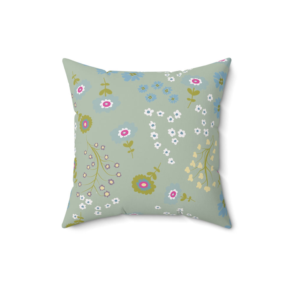Thumbnail: Custom Design Square Pillow English Garden Calico Grey Green