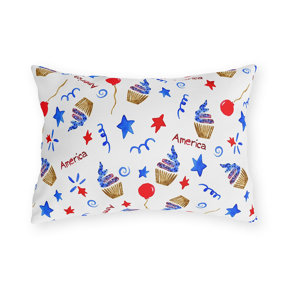 Thumbnail: Patriotic Cupcake Outdoor Pillow — Red White Blue America 4th of July Decor