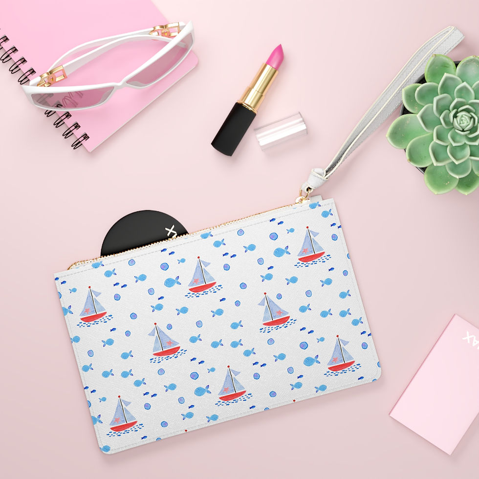 Thumbnail: Clutch Bag - Preppy Watercolor Sailboat Design