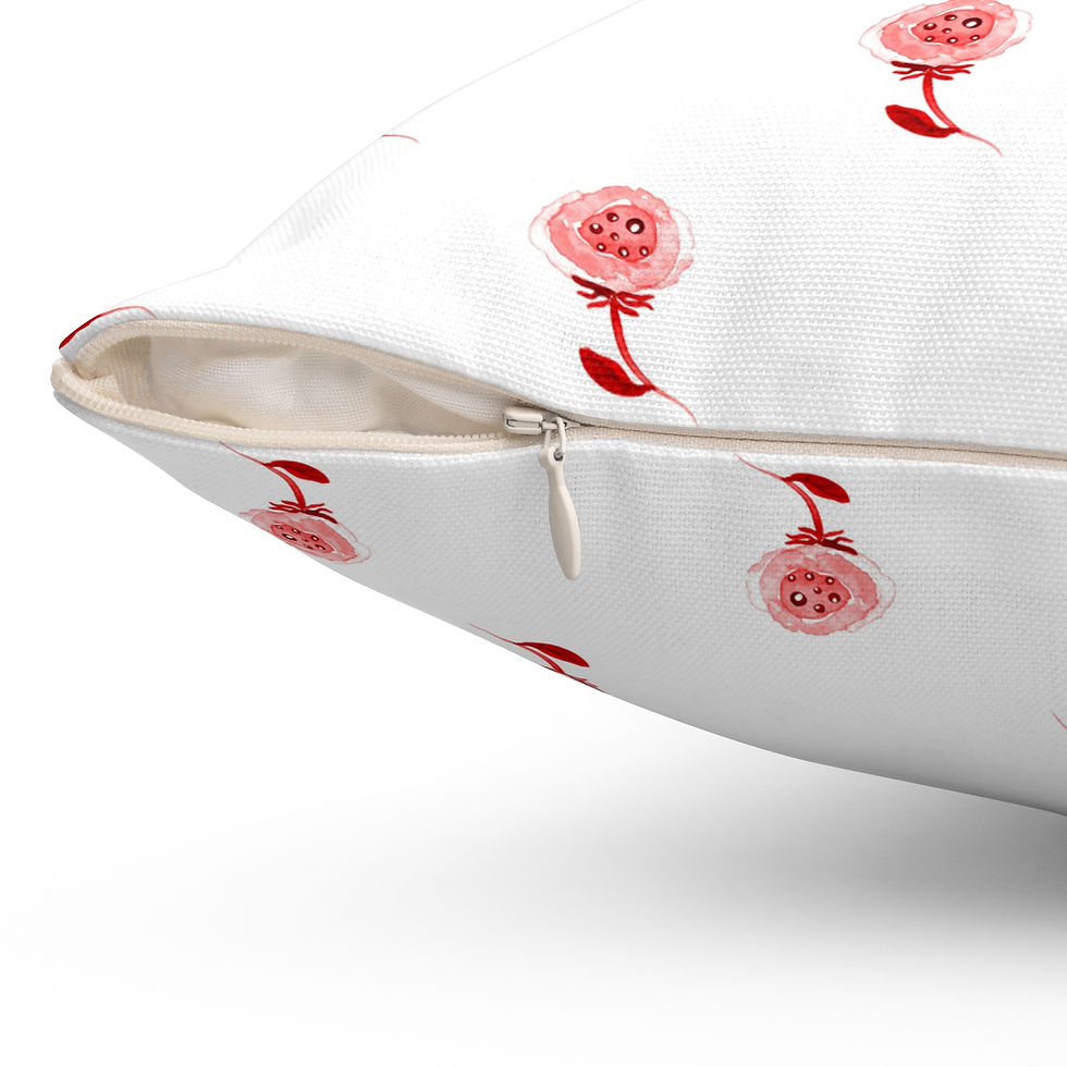 Thumbnail: Rosebud Pattern Square Pillow — Red Floral Pillow for Living Room & Bedroom