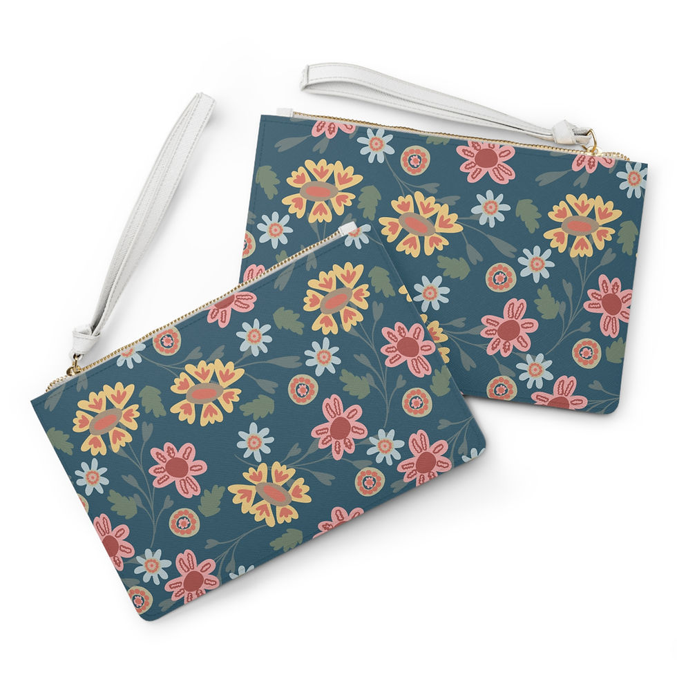 Thumbnail: Clutch Bag - Dorchester Floral Art Design Teal Blue