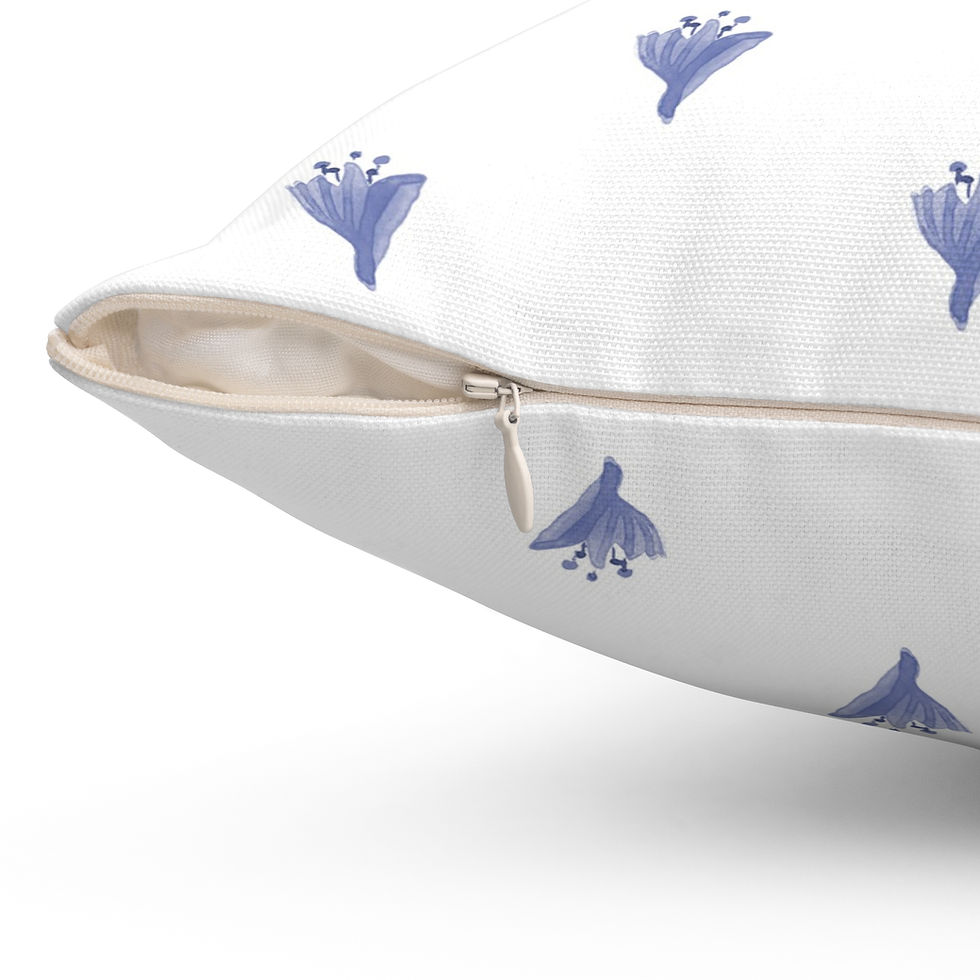 Thumbnail: Blue Floral Dot Throw Pillow — Minimal Watercolor Blossom Decorative Pillow