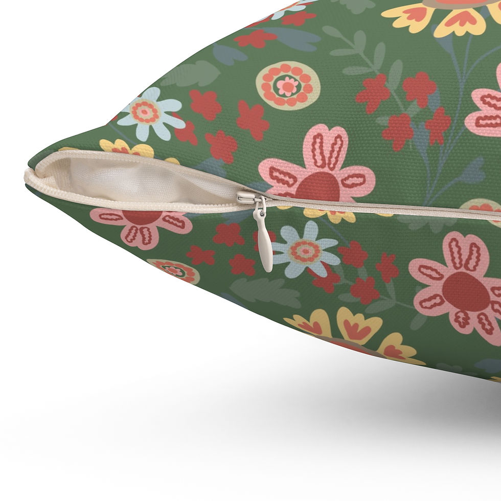 Thumbnail: Floral Vintage Green Decorative Pillow — Retro Flower Pattern Green