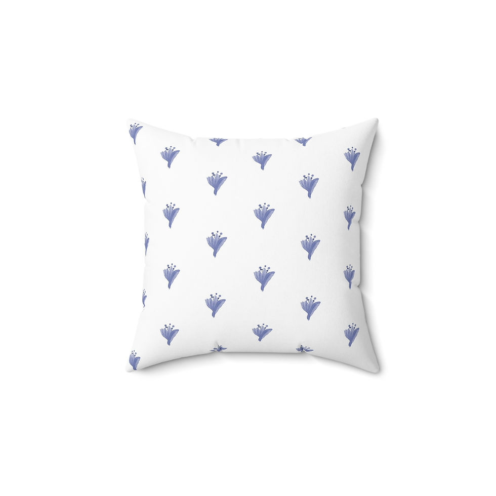 Thumbnail: Blue Floral Dot Throw Pillow — Minimal Watercolor Blossom Decorative Pillow