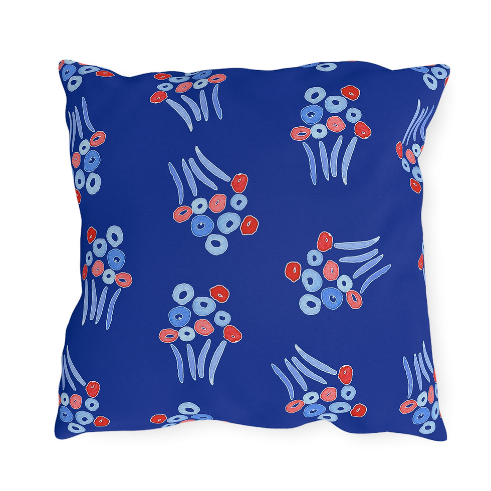 Thumbnail: Outdoor Pillows - Americana Floral Design Blue