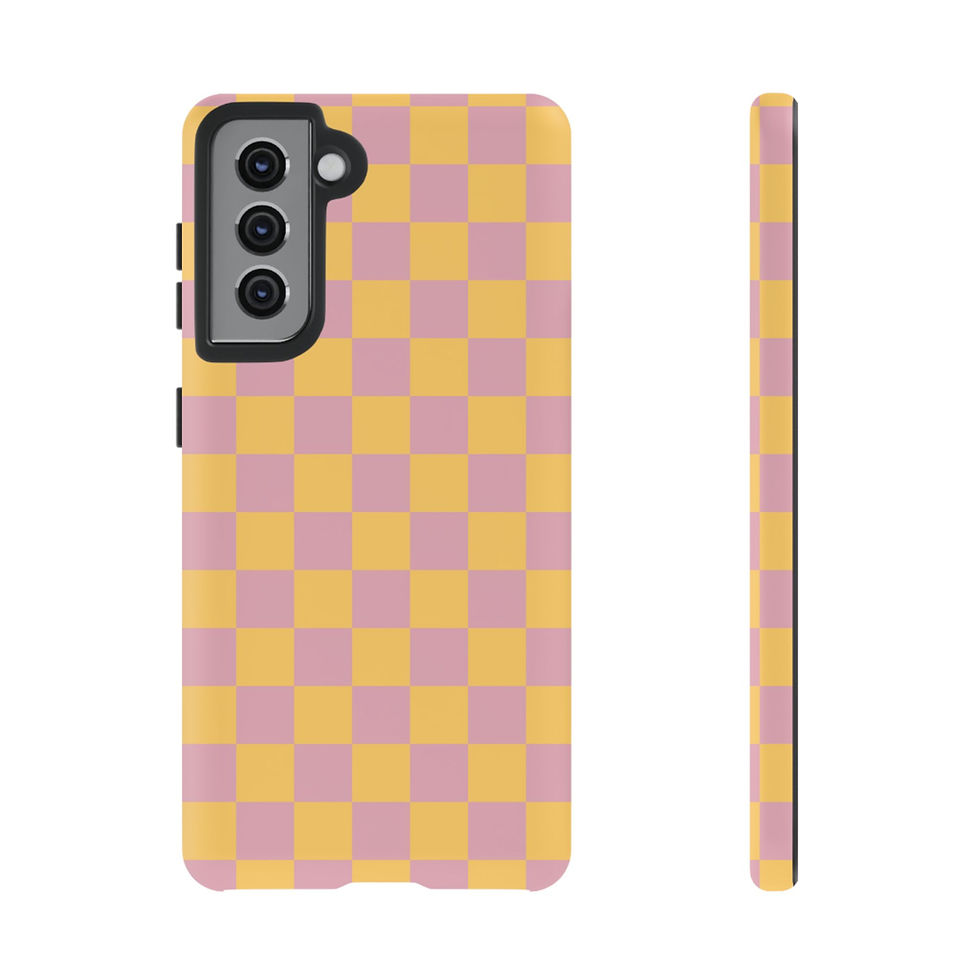 Thumbnail: Pink and Gold Check Samsung Series Phone Case for Tough Protection, Style