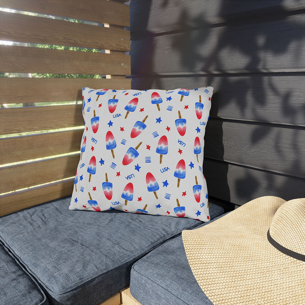 Thumbnail: Patriotic Rocket Pop Outdoor Pillow — Red White Blue USA Summer Decor