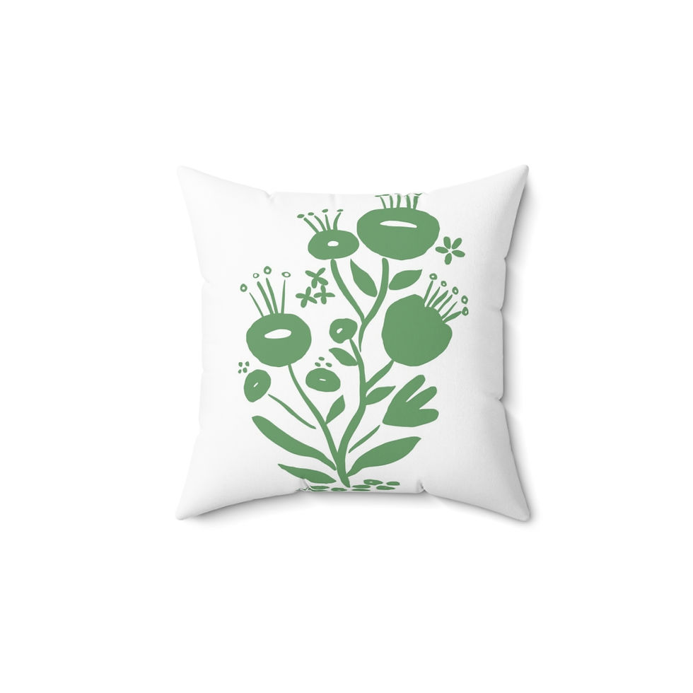 Custom Design Square Pillow Garden Motif Hunter Green