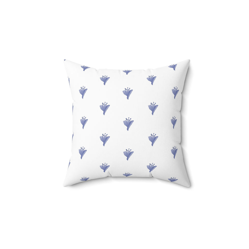 Thumbnail: Blue Floral Dot Throw Pillow — Minimal Watercolor Blossom Decorative Pillow
