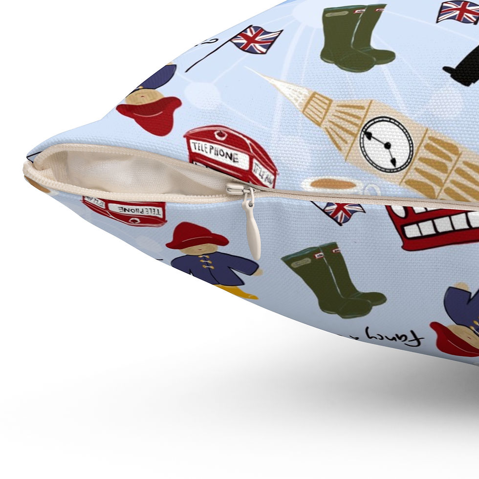 Thumbnail: Pillow Cover - British Icons Collage Print Light Blue