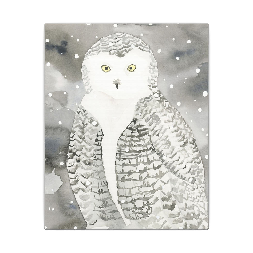 Thumbnail: Snowy Owl Matte Canvas Wall Art  Monochrome Bird Painting, Winter Wildlife Decor