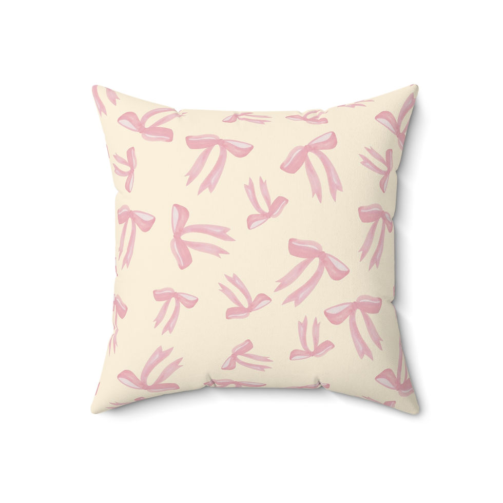 Thumbnail: Pink Ballet Bow Pattern Pillow — Soft Pastel Decorative Throw Pillow