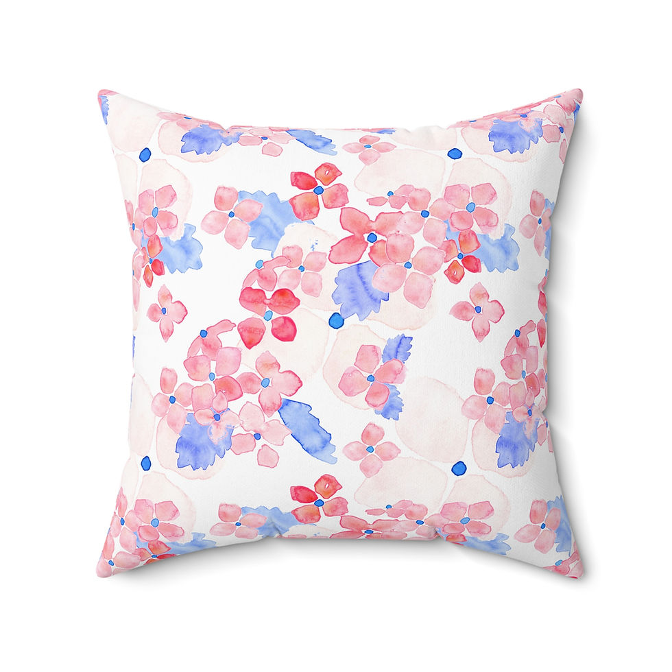 Thumbnail: Custom Design Square Pillow Hydrangea Floral Blue & Red