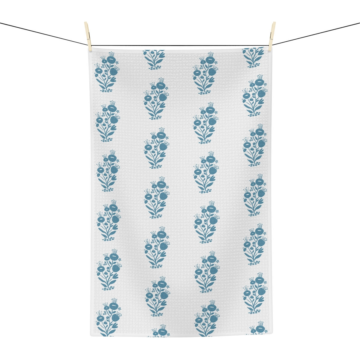Tea Towel Garden Motif Teal Blue