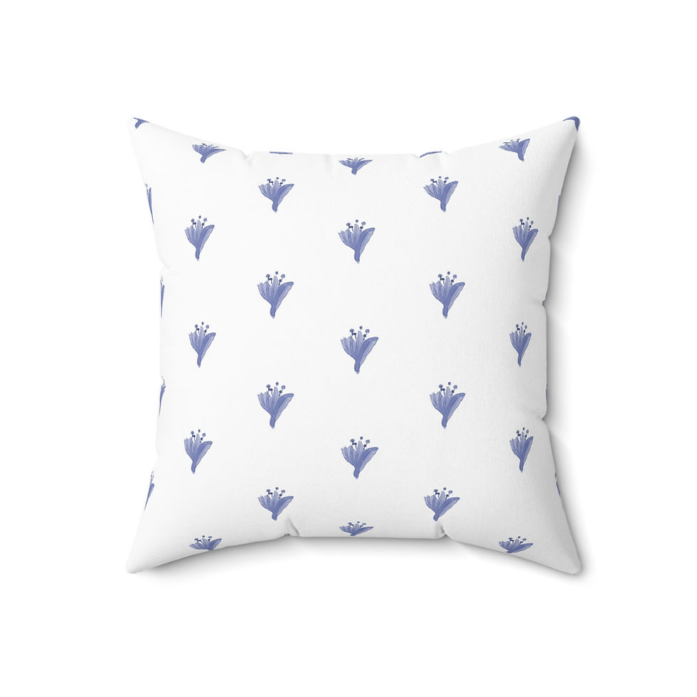 Thumbnail: Blue Floral Dot Throw Pillow — Minimal Watercolor Blossom Decorative Pillow