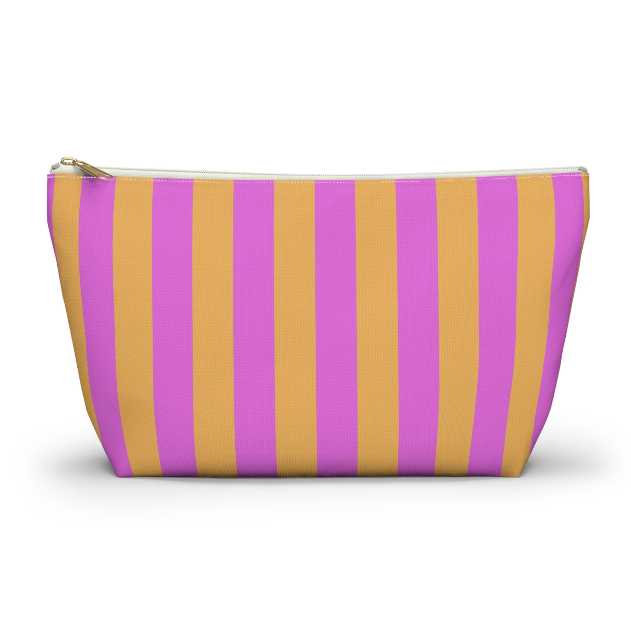 Pink and Yellow Stripe Accessory Pouch, Perfect for Travel, Makeup, or Gifts