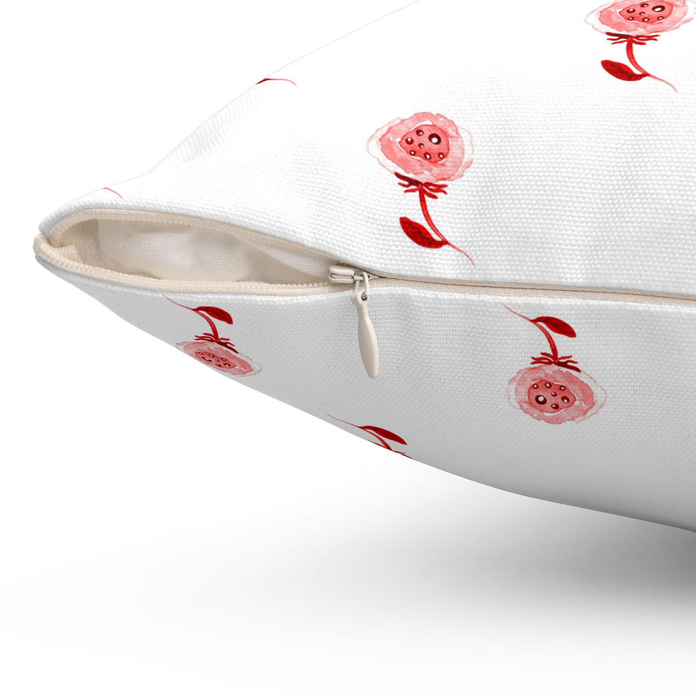 Thumbnail: Rosebud Pattern Square Pillow — Red Floral Pillow for Living Room & Bedroom