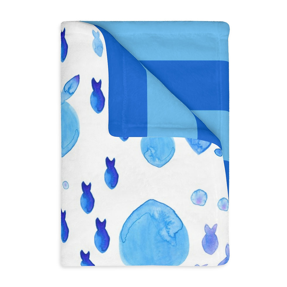 Velveteen Microfiber Blanket (Two-sided print) Fish Fish Blue