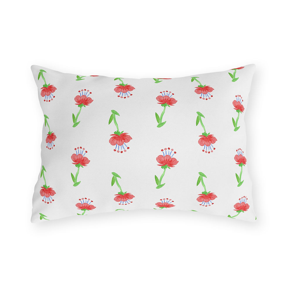 Thumbnail: Floral Toss Outdoor Pillow — Watercolor Red Blossom Pattern