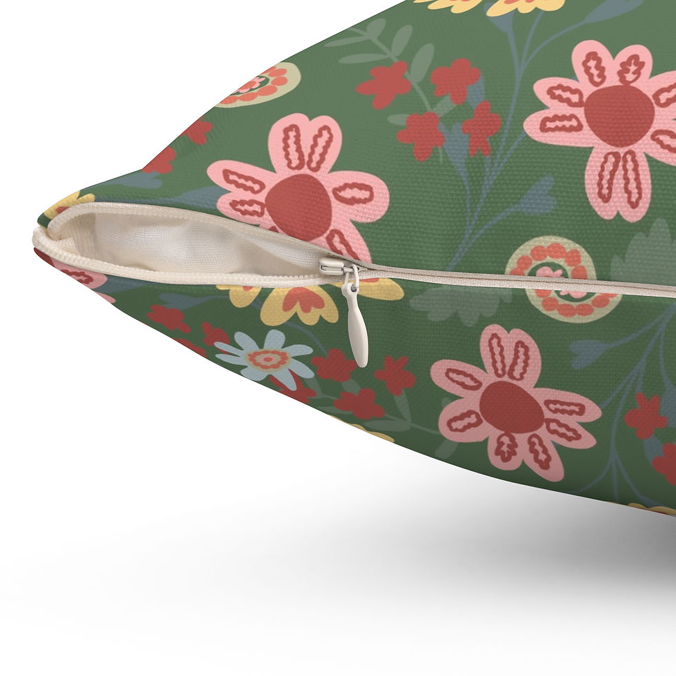 Thumbnail: Green Floral Pattern Decorative Pillow — Retro Cottagecore Throw Pillow