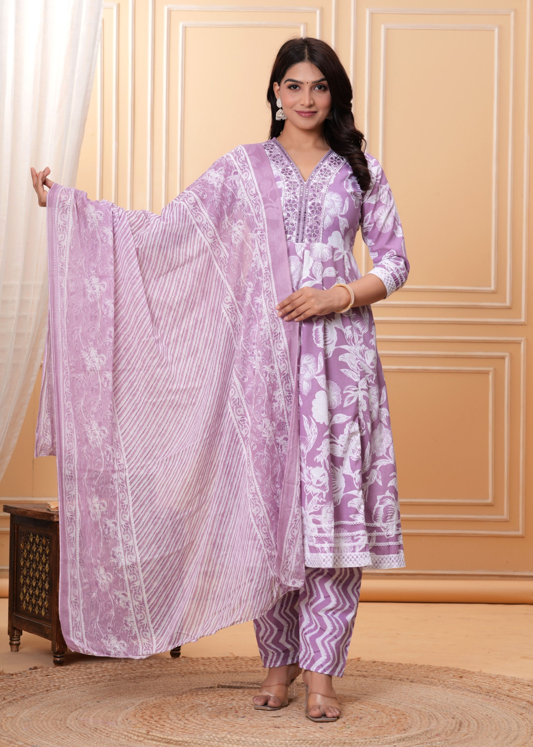 Rivaaz - Women's Floral Cotton Suit Set with Dupatta