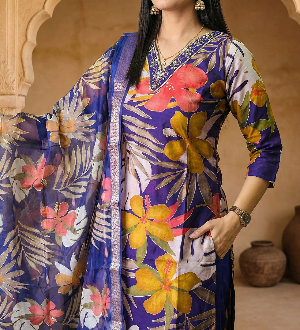 Thumbnail: Purple Floral Print Suit Set