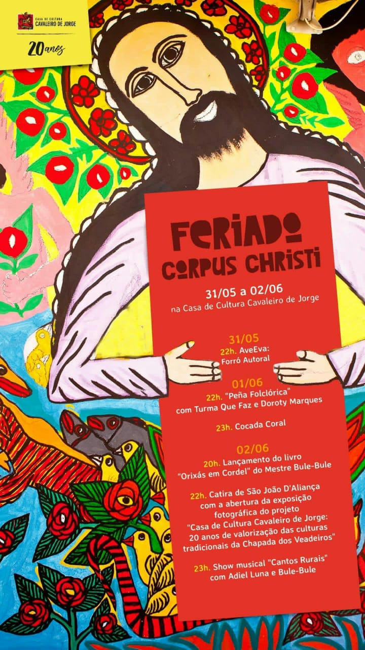 Programação da Casa de Cultura Cavaleiro de Jorge para Corpus Christi.