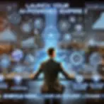 AI-powered business automation with digital screens showcasing strategies for scaling an online business