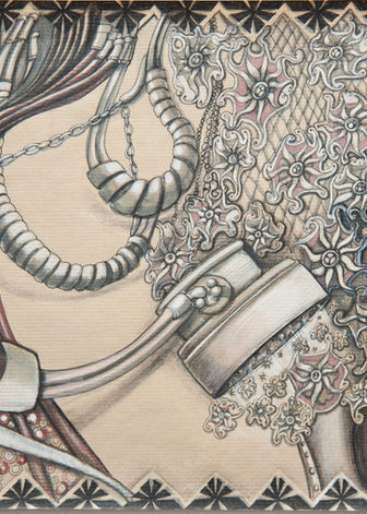 surreal, strukturen, muster, verschlingungen, braun, schwarze, rote zeichnung, sehr detailliert