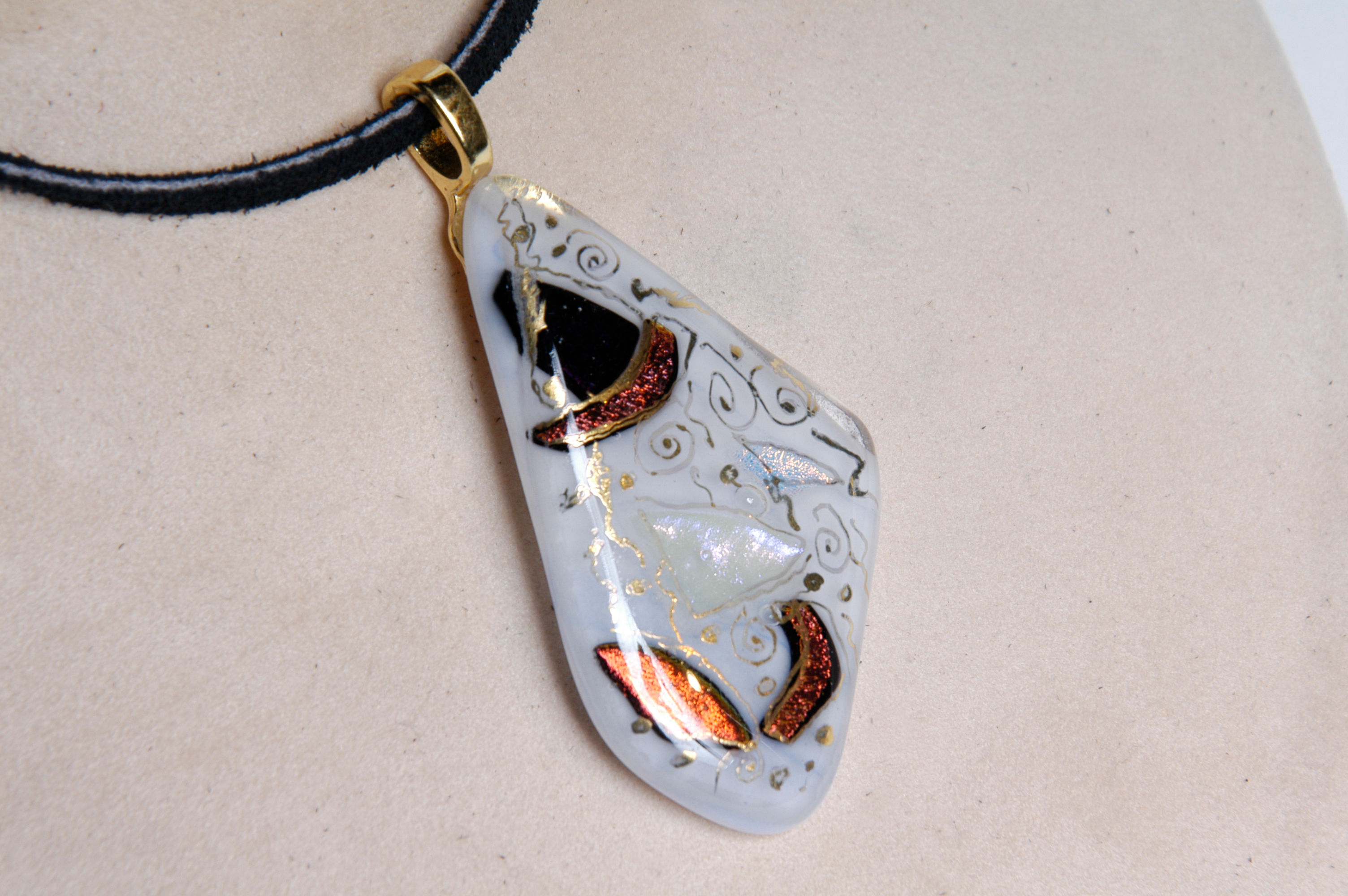 Gold Tone Dichroic Glass Necklace