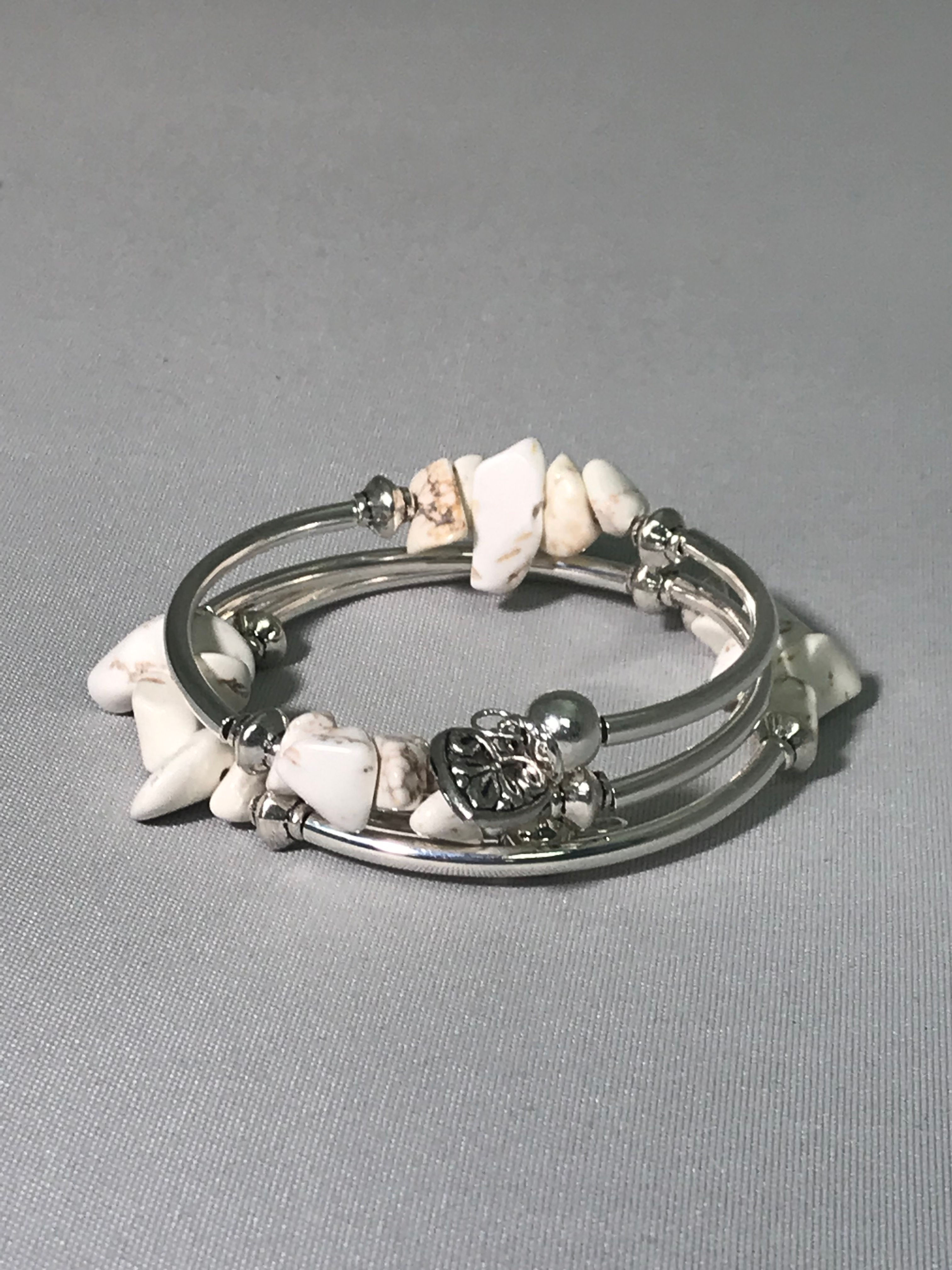Silver Plated Wrapped Bracelet w/Magnesite Natural Stone Nuggets