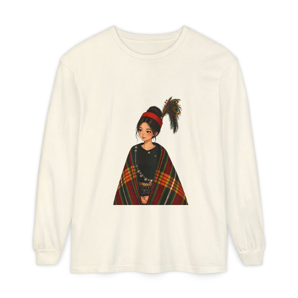 Thumbnail: Plaid Poncho Girl Long Sleeve Tee — Cozy Boho Graphic Shirt