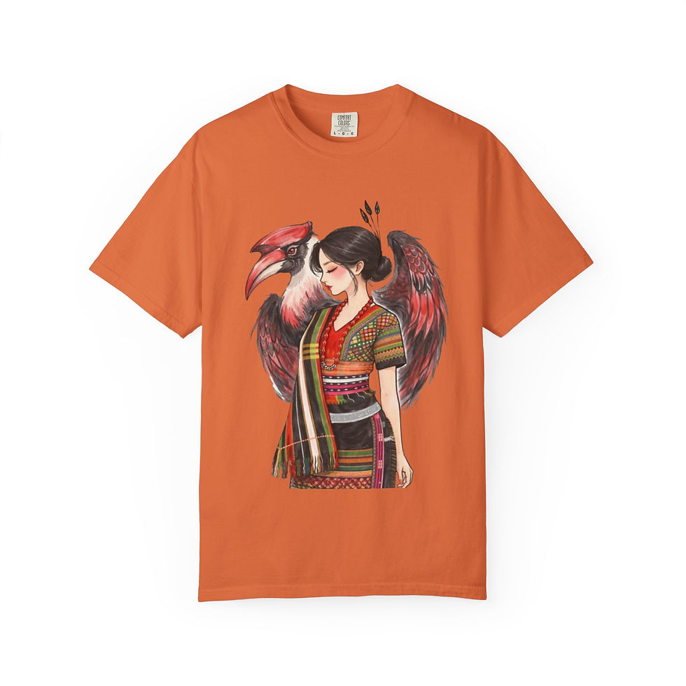 Thumbnail: Mythic Bird Guardian T-Shirt — Asian-Inspired Woman with Red Wings Graphic